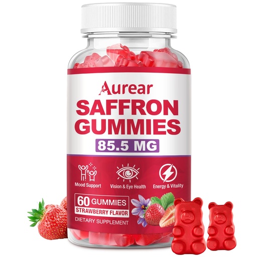[BRSRECANOEHRSE34] Saffron Gummies, 10-in-1 Saffron Supplement, Contains 88.5 mg of Saffron Extract, Helps Regulate Mood and Promote Sleep, Sugar-Free, Strawberry Flavor,60 Count