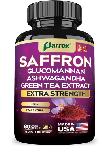 [BRSREFA2BANAME3K] Saffron Supplement with Glucomannan, Ashwagandha, Green Tea Extract, Zeaxanthin & Lutein, Vision Support & Daily Wellness Formula, Extra Strength Plant-Based Capsules, 2 Month Supply (60 Caps)