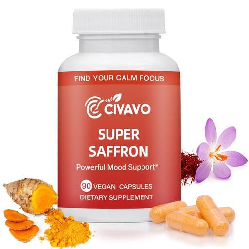 [BRSRECQEOQBQ2YDD] Super Saffron Supplements for a Happy Mind & Body - with Pure Optimized Organic Saffron Extract 30mg, Curcumin & Zinc - Vegan Non-GMO Pills Support Focus, Mood, Eye Health for Women & Men 90 Capsules