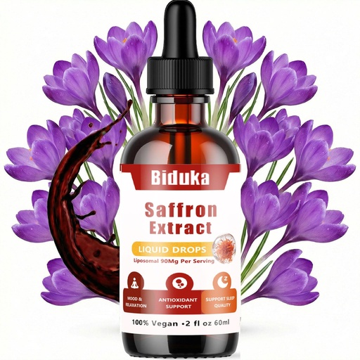 [BRSRGGAPCEBGOAD5] Liposomal Saffron Extract Drops, 90mg Organic Saffron with 0.3% Safranal, 60ml Vegan Gluten Free, No Alcohol No Sugar, 30 Servings