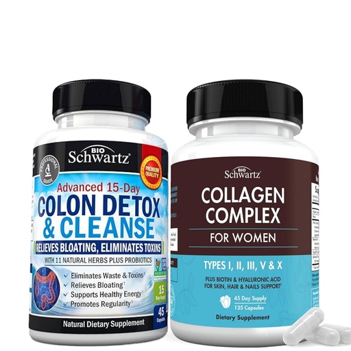 [BRSRABLQAAMRGHLX] BioSchwartz 15 Day Cleanse for Colon and Gut Health Plus Hydrolyzed Collagen Peptide Capsules (45 Day Supply)