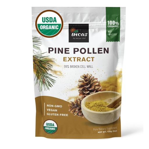 [BRSW22YPOEFQOCAV] INCAS 100% USDA Organic Pine Pollen Powder (6 Ounces) Non GMO Verified 99% Cracked Cell Wall, Wild HARVESTED, Non-Irradiated, Boosts Energy & Immune Support, No Fillers or Additives
