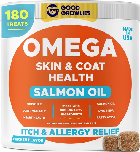 [BRSW2GIKCEHBG23F] Omega 3 Fish Oil for Dogs (180 Ct) - Skin & Coat Chews - Dry & Itchy Skin Relief + Allergy Support - Shiny Coats - EPA&DHA Fatty Acids - Natural Salmon Oil Chews Promotes Heart, Hip & Joint Support
