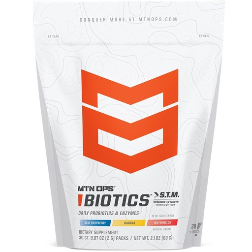 [BRSRAAIKB5YGCHL6] MTN OPS Biotics STM On‑the‑Go Probiotic Supplement for Gut Health, Digestion & Immune Support – Sugar‑Free, Natural Flavors Variety Pack, 30 Servings – Fast, Convenient Daily Gut Health Formula