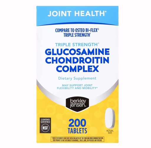 [BRSREYLYCIOQ2AIZ] berkley jensen Triple Strength Glucosamine Chondroitin MSM Boswellia Complex 2703 mg, Joint Support Supplement for Women & Men, NSF Certified, 200 Tablets (Pack of 1)