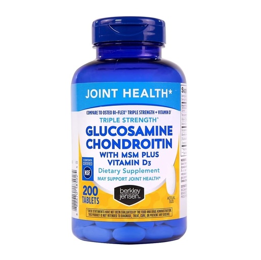 [BRSRACANCQHG2H36] Berkley Jensen Glucosamine Chondroitin Triple Strength Complex with MSM and D3 Joint Supplement Tablets for Joint Support and Cartilages, NSF Certified, 200 Count (Pack of 1)