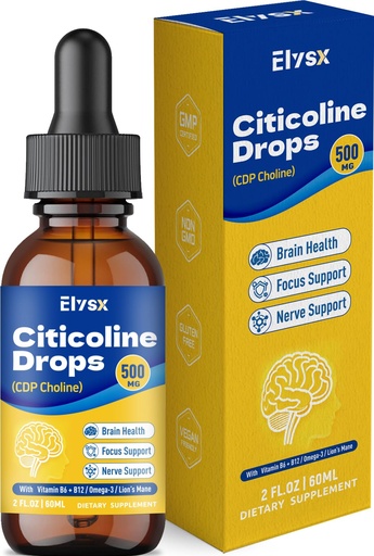 [BRSRGFIQOJ5GEE3K] Citicoline Liquid Drops 500mg, CDP Choline for Kids & Adults, Citicoline Supplement for Brain Health & Focus Support with Lion’s Mane Extract, Mango Flavor, 2 FL OZ