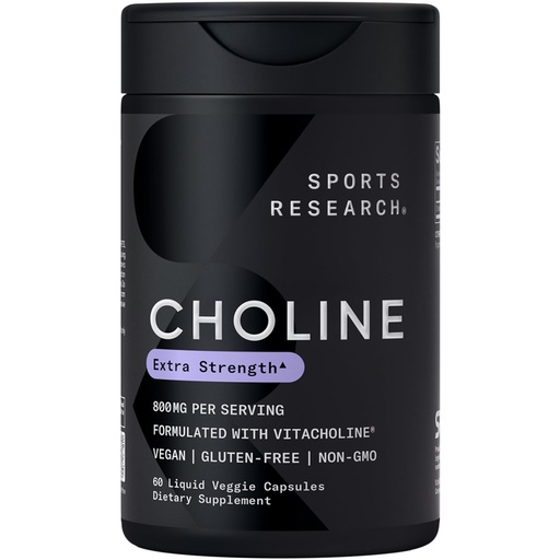 [BRSREEICPJ7AGHI7] Sports Research ® Extra Strength Choline 800 mg - Essential Nutrient Featuring VitaCholine ® for Focus Support - Vegan Certified • Non-GMO • Gluten Free - 60 Liquid Capsules