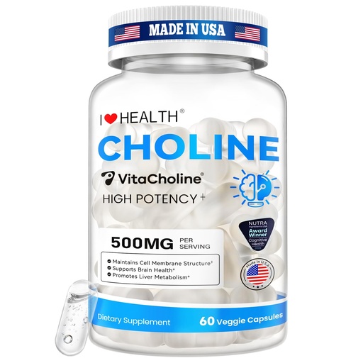[BRSREGDYCMCQIHQ7] Award Winner -Clinically Dosed 500mg VitaCholine ® - 60 Caps - Liquid Choline Supplement –Support Pregnancy & Baby Brain & Liver Health LDL & HDL Level - Cognitive Health - Made in USA
