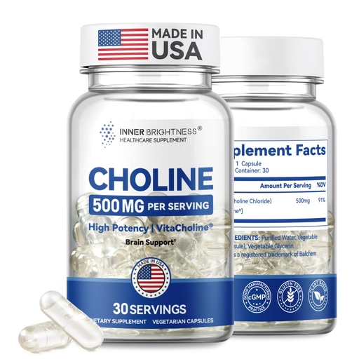 [BRSREGACDN5BE237] Prenatal Choline Supplements, Liquid Capsules for Focus, Memory, and Energy, 500mg Pure VitaCholine®, Supports Baby’s Cognitive Development in Pregnancy, 30 Day Supply, Made in the USA
