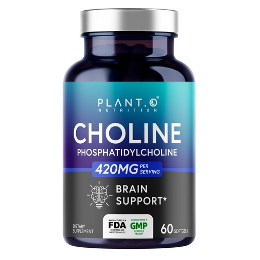 [BRSREZAQAEGROFLP] PLANT.O NUTRITION Choline Phosphatidyl Supplement | High Potency 430mg Phospholipid Complex | Promotes Energy, Liver, Brain, & Cognitive Health | 60 Softgels