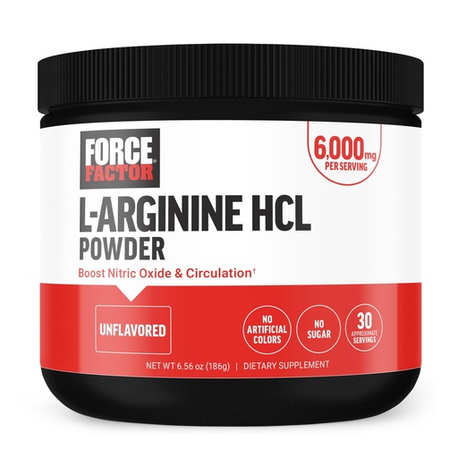 [BRSROHQEPJ5QY33F] Force Factor L Arginine HCL, L-Arginine Supplement to Boost Nitric Oxide for Better Circulation, Blood Flow, and Muscle Pumps, L Arginine Powder 6000mg, Unflavored, 30 Servings