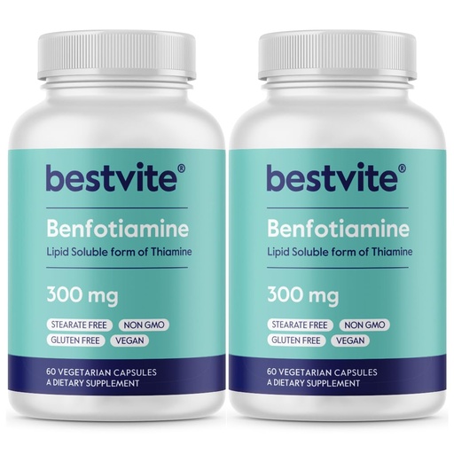 [BRSWGFT3B4ARUAL6] Benfotiamine 300mg (120 Vegetarian Capsules) (60x2) No Stearates - No Silicon Dioxide - Vegan - Non GMO - Gluten Free