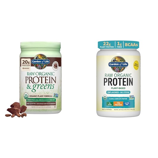 [BRSROAIKDMBBUDQ6] Garden of Life Raw Organic Protein & Greens Chocolate & Organic Vegan Unflavored Protein Powder 22g Complete Plant Based Raw Protein
