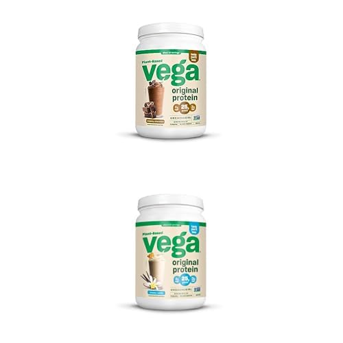 [BRSROGA6AEDWAC3V] Vega Original Protein Powder, Creamy Chocolate and Creamy Vanilla Bundle - Plant Based Protein Drink Mix for Water, Milk and Smoothies, 32.5 oz