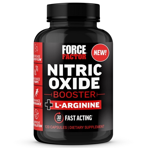 [BRSREYD3PMPAE3TK] Force Factor Nitric Oxide Booster, Fast-Acting Formula with L-Arginine, Boosts Nitric Oxide Levels, Maximize Muscle Pumps, Enhance Endurance, Improve Circulation, 120 Capsules