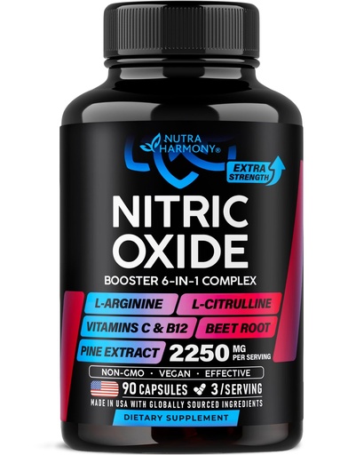 [BRSREZLQAAPRSHLZ] Nitric Oxide Supplement for Men & Women 2250 mg - Nitric Oxide Booster - Pine Bark | L-Arginine | L-Citrulline | Beet Root | Vitamin C & B12 - Muscles, Energy & Circulation - Made in USA, 90 Capsules