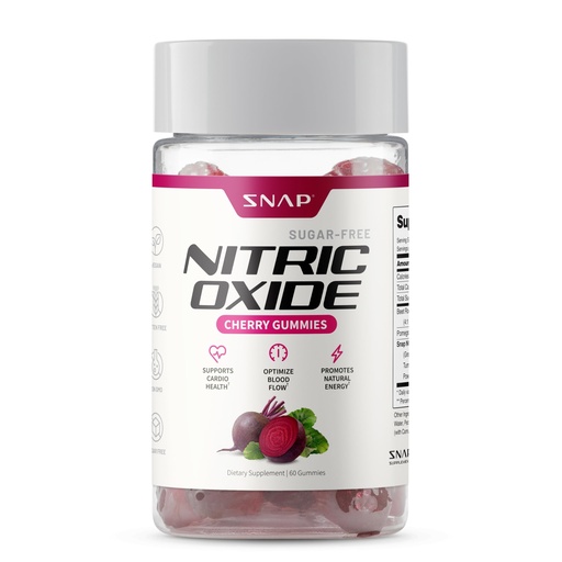 [BRSW2GL3CMHWODT4] Snap Supplements Nitric Oxide Gummies - Beet Root Extract 300mg, Sugar Free Beetroot Supplement with Pomegranate Powder for Circulation & Natural Energy, 60 Vegan Gummies, Cherry Flavor
