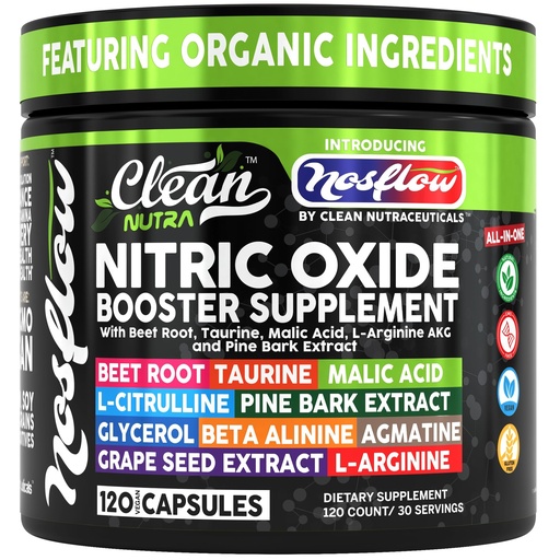 [BRSRAGANCF6BACDF] NosFlow Nitric Oxide Supplements for Men | Beet Root Taurine L-Arginine Malic Acid L-Arginine L-Citrulline Pine Bark Glycerol Agmatine Grape Seed Vitamin C B12 B3 By Clean Nutra