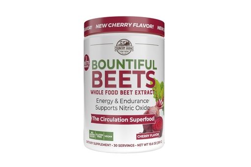 [BRSWGYYQA4DWA23J] Country Farms Bountiful Beets, Wholefood Beet Extract Superfood, Helps Support Healthy Circulation and Promote Energy, Nitric Oxide Boost, Cherry Flavor, 30 Servings