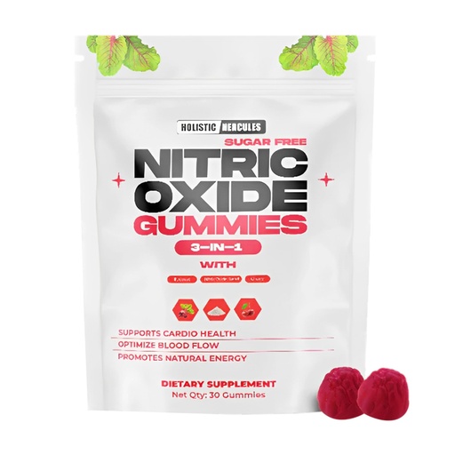 [BRSRABA2CRYBMHT3] Holistic Hercules Nitric Oxide Gummies - Nitric Oxide Supplements for Men - Sugar-Free Beet Root & Cherry Chews for Energy & Circulation - Supports Heart Health & Blood Flow - Vegan, Non-GMO, 30 Count