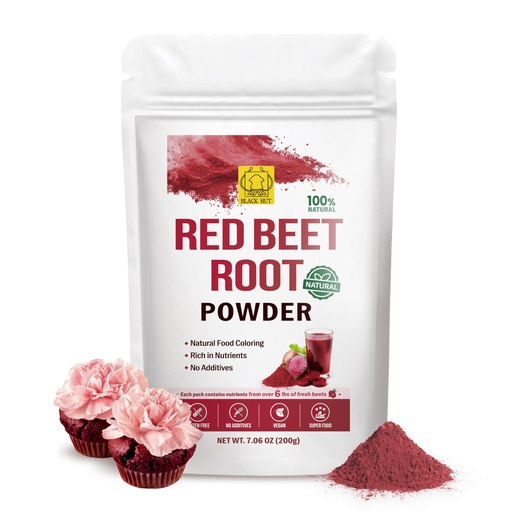 [BRSREZIFCN7BQCAY] Black Hut Organic Beet Root Powder, Superfood for Heart Health & Nitric Oxide Boost, Natural Red Food Coloring for Baking, Smoothies, Juice, Non-GMO, Vegan, Gluten-Free, No Sugar Added (7.06 Oz)