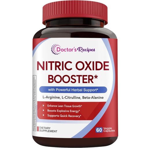 [BRSREGQLAAFAA3DL] Doctor's Recipes Nitric Oxide Booster, 1380 mg, L-Arginine, L-Citrulline, Beta-Alanine, Korean Ginseng Root, Beet Root, Black Pepper, Non-GMO, 60 Vegan Caps