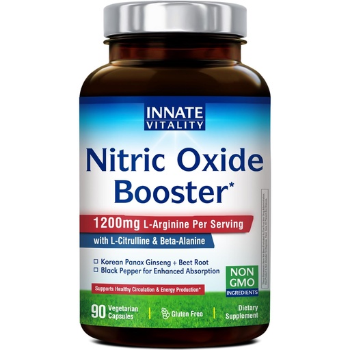 [BRSRACA6C55AIGTB] Innate Vitality Nitric Oxide Booster Supplement, L-Arginine, L-Citrulline, Beet Root, Beta-Alanine, Ginseng Root, Healthy Circulation, Energy & Endurance, 90 Vegan Capsules