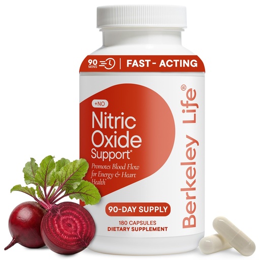 [BRSREEI7AR7RAALV] Berkeley Life Nitric Oxide Support Supplement - Nitric Oxide Booster for Men & Women- Blood Flow & Circulation with Beet Root Powder to Support Energy, Heart Health & Healthy Blood Pressure- 180 Count