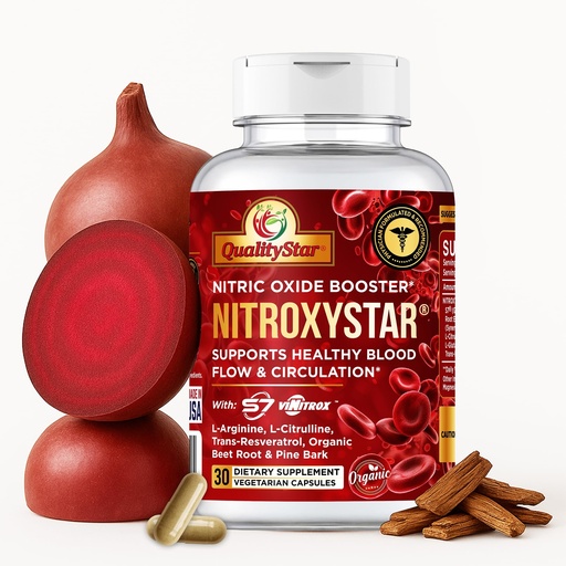 [BRSRE2QROUAW2ET2] Nitroxystar Nitric Oxide Booster for Men & Women - Featuring S7® & ViNitrox™ - Blend with L-Arginine, L-Citrulline, Ginseng - Muscle Pump, Circulation, Endurance & Recovery Support - 30 Vegan Capsules