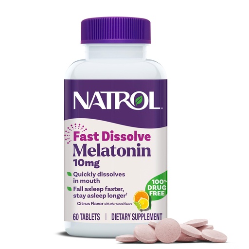 [BRSWYZIDO4PGYYLK] Natrol Fast Dissolve Melatonin 10 mg, Melatonin Supplements for Restful Sleep, Sleep Support for Adults, 60 Citrus-Flavored Tablets, Up to a 60 Day Supply