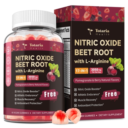 [BRSREGLQOEGRQYL5] Totaria Beet Root Gummies - Beetroot Supplement with Grape Seed, Pomegranate, Vitamin C, B12 & B3 - Nitric Oxide Gummies for Heart, Blood Pressure & Cardiovascular Support Vegan, Non-GMO, Sugar Free