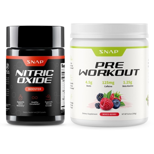 [BRSWYGL2CN5GK3LL] Snap Supplements Nitric Oxide Booster + Pre Workout Beet Root Powder Bundle, 60 Vegetarian Capsules + 30 Servings Mixed Berry