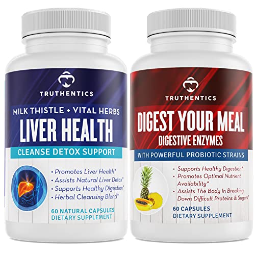 [BRSRMEDRCIPWEYL2] TRUTHENTICS Liver Health and Digestive Enzymes Bundle - Support for Liver Cleanse Detox, Digestion, Nutrient Absorption, Occasional Gas and Bloating - Gluten Free, Non-GMO