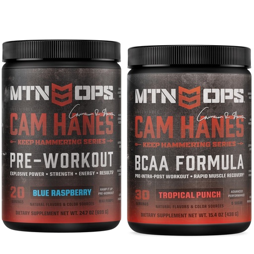 [BRSRGADYPIFBOFLP] MTN OPS Cam Hanes Pre Workout & Tropical Punch BCAA Bundle – Blue Raspberry Preworkout + Amino Acids