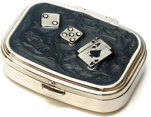 [BRSWKHD5CEGBEEIY] 9338 Rectangular Small Pill Box Organizer Black Silver Poker & Dice Women Travel Pill Case Purse Pocket Container Daily Portable Medicine Vitamin Box Medication Supplement Mini Storage