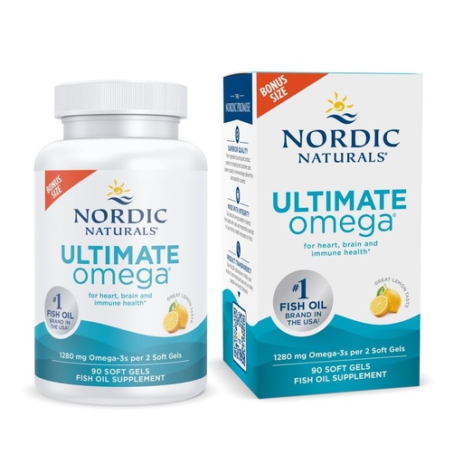 [BRSWGYLQBABBYDTB] Nordic Naturals Ultimate Omega, Lemon Flavor - 90 Soft Gels - 1280 mg Omega-3 - High-Potency Omega-3 Fish Oil Supplement with EPA & DHA - Promotes Brain & Heart Health - Non-GMO - 45 Servings