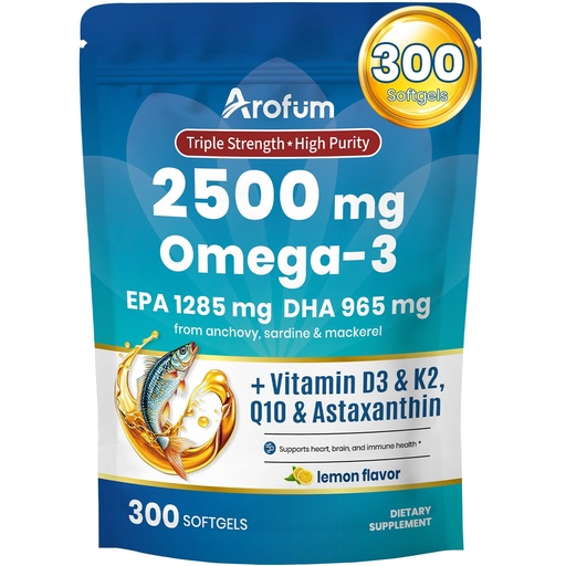[BRSREFQLOAAWOCQ6] Omega 3 Fish Oil with Vitamin D3 K2 – 300 Lemon Flavored Burpless Softgels | Fish Oil Omega 3 Supplements Support Heart, Brain, Eyes & Immune Health | Gluten-Free, Non-GMO
