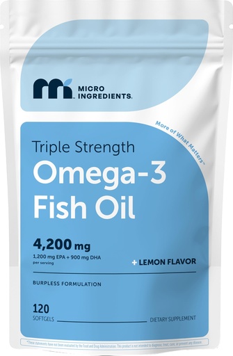 [BRSROAL4OUMWG3DB] Micro Ingredients Triple Strength Omega 3 Fish Oil Supplements 4200mg Per Serving, 120 Softgels – Lemon Flavored – Burpless | EPA 1200mg + DHA 900mg | Deep Sea Fish