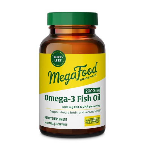 [BRSRE2QZBABRODTP] MegaFood 2000mg Fish Oil Omega 3 Supplements - Burp-Less & Lemon Oil Infused - Heart, Brain, Eye, Joint & Immune Support Supplement - 1200mg EPA & DHA Per Serving - 90 Softgels, 45 Servings