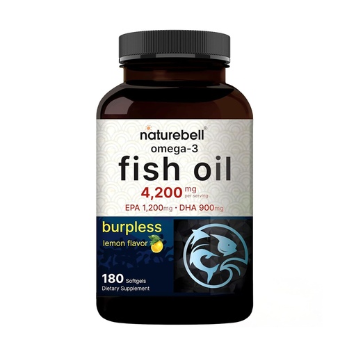 [BRSRMAIZO4MWOYL7] NatureBell Omega-3 Fish Oil - 180 Softgels - Support for Joint, Brain & Heart Health* - with EPA & DHA - No Burps or Fishy Aftertaste - Non-GMO & Mercury-Free Formula - Lemon Flavor