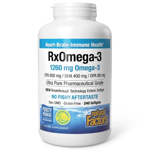[BRSWIYA6OJ5RAEY3] Natural Factors, RxOmega-3 Fish Oil, Pharmaceutical Grade, 1260 mg Omega-3 Per Serving, No Fishy Aftertaste, 240 Count (Pack of 1)