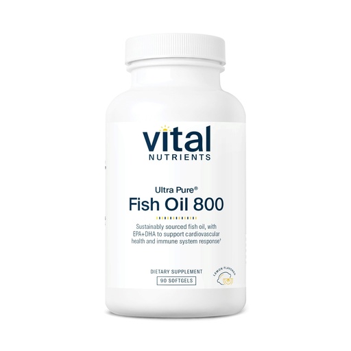 [BRSWI2QLCYABA2LM] Vital Nutrients Ultra Pure® Fish Oil 800 - Supports Heart, Brain, & Immune Health* - Sustainably Sourced High EPA & DHA Omega-3 Fatty Acid - Lemon Flavor - Gluten, Dairy, Soy Free - 90 Softgels