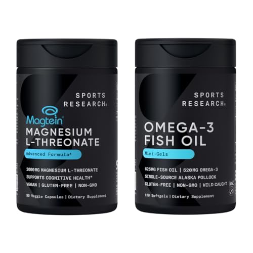 [BRSRE2Q3O4MREA3F] Sports Research® Cognitive Health Support - Fish Oil Mini-Softgels - Easy to Swallow Omega-3 Fatty Acids from Wild Caught Alaska Pollock & Magtein Magnesium L-Threonate Supplement for Memory & Focus
