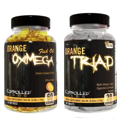 [BRSWYFA3B4FAME3G] CONTROLLED LABS Overall Health Bundle, 30 Servings Orange Triad, 120 Count Orange Oximega Fish Oil, Muscle Building and Recovery Supplement for Men and Women