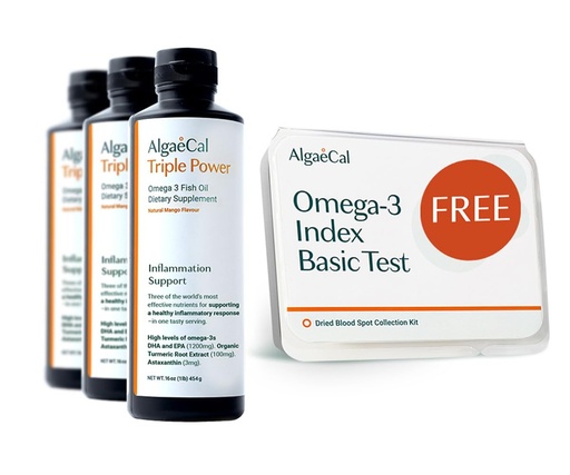 [BRSRAC33CMNAA2T6] ALGAECAL Free Omega-3 Home Test Kit: Easy At-Home Testing with Lab-Verified Results Triple Power: 1200mg EPA & DHA Omega-3s Fish Oil Supplement, Mango Flavor, Burp-Less, Sugar-Free