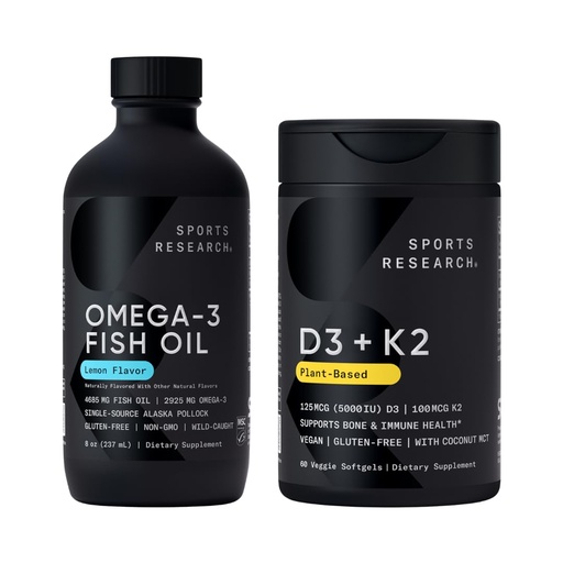 [BRSREEIHBYHRGC3L] Sports Research® Ultra-Potent Liquid Omega-3 Fish Oil (8 oz) + Vegan Vitamin D 5000iu & Mk7 Vitamin K 100mcg (60 Softgels)
