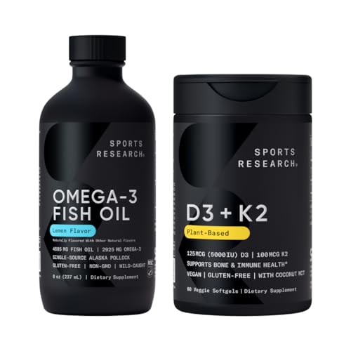 [BRSREEIHBYHRGC3L] Sports Research® Ultra-Potent Liquid Omega-3 Fish Oil (8 oz) + Vegan Vitamin D 5000iu & Mk7 Vitamin K 100mcg (60 Softgels)
