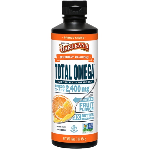 [BRSWIYIPB4PWM3Y7] Barlean's Total Omega 3 6 9 Liquid Fish Oil Supplement with Borage and Flaxseed Oil, Orange Crème, 2,400 mg of EPA, DHA and GLA Fatty Acids, 16 oz