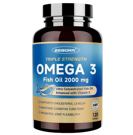 [BRSRAAQ6CQDQAG3L] ZEBORA Triple Strength Omega-3 Fish Oil 2000mg – rTG Omega 3 Ultra High-Potency – Supports Heart, Brain, Eye, Skin & Immune Health – Fatty Acids EPA, DHA & DPA, 120 Softgels